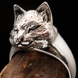 CAT SILVER RING, STERLING SILVER RING, CAT LOVER RING FACE OF A CAT US SIZE 9 - Picture 1 of 9