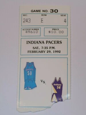 Charlotte Hornets Indiana Pacers NBA Ticket Stub #4 2-29-92 Reggie Miller Curry - Image 1 of 2