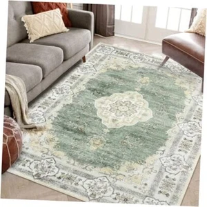 9x12 Rugs for Living Room Boho Farmhouse Area Rug Machine Washable 9'x12' Green - Picture 1 of 8