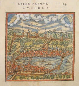 Luzern Lucerna Schweiz seltener wunderschön kolorierter Holzschnitt ca. 1580 - Picture 1 of 1