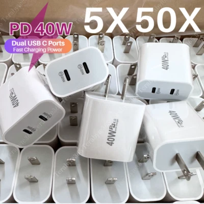 Lote de 40W Doble USB C Cargador Cubo Tipo C Adaptador PD Enchufe de Viaje para iPhone Android Foto 1 de 4
