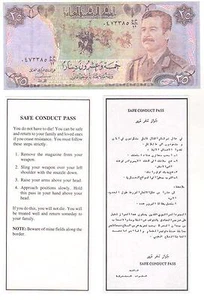 Desert Storm Safe Conduct Pass With Iraq P-73 25 Dinars #C-83 Design - Picture 1 of 1