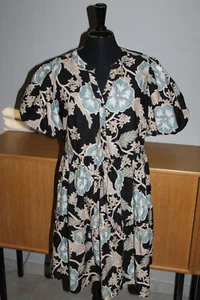Kleid schwarz geblümt Gr. 38 kurze Puffärmel Baumwolle mit Rüschen neuwertig - Bild 1 von 12