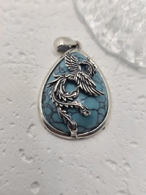Colgante Talismán Renacimiento Fénix Plata Esterlina 925 Incrustación Turquesa Foto 1 de 3