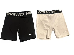 2 Pair Nike Pro Girls' Shorts Compression XL Black White Girls XL - Picture 1 of 8
