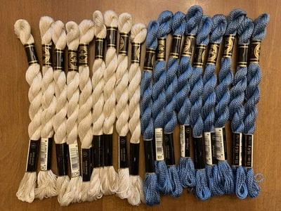 Lot of 18 | Cotton Perle DMC size 5 ECRU & size 3 931 full skeins - Image 1 of 4