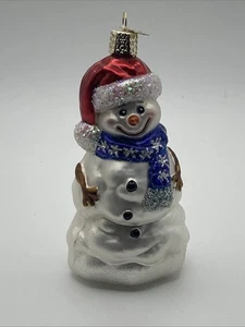 Old World Christmas Happy Snowman With Blue Scarf OWC Glass Ornament - Picture 1 of 10