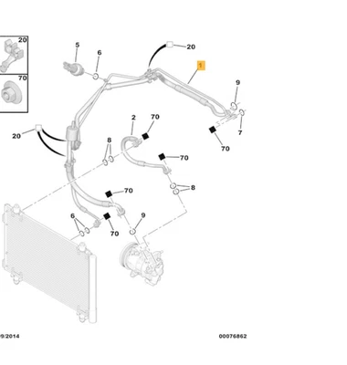 Tubo aire acondicionado refrigerante nuevo genuino Peugeot 3008 T84 5008 T87 1.6 HDI mk1  Foto 1 de 4