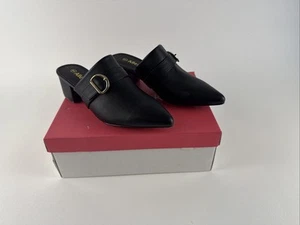 NEW Allegra K Pointed Toe Shoes Buckle Block Heel Black US 6 Slides Slip On - Picture 1 of 17