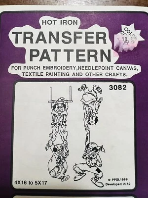 Pretty Punch Hot Iron Color Coded Transfer Pattern #3082 Hanging Clowns - Image 1 of 3