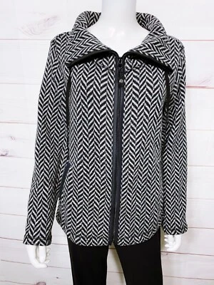 Chaqueta de gran tamaño T By Talbots para mujer talla M gris y negro Chevron bolsillos cremallera completa Foto 1 de 4