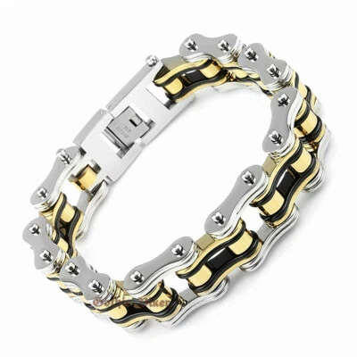 Hombres Pesado Resistente Acero Inoxidable Motocicleta Bicicleta Cadena Brazalete Motociclista 7.6-9.4" (L Foto 1 de 4