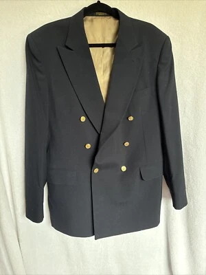Chaqueta Blazer EvanPicone Dbl Pecho Dorado Latón Botón Azul Marino Lana EE. UU. 40L Foto 1 de 4