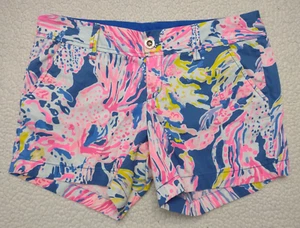 Lilly Pulitzer Sunken Treasure blue pink 100% Cotton Callahan shorts womens 6 - Picture 1 of 6