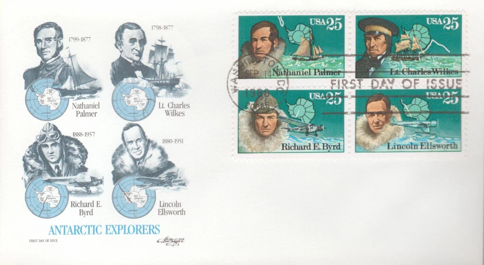 1988 FDC - Scott# 2386-89 - Antarctic Explorers - Block of 4 - Artmaster - Image 1 of 1