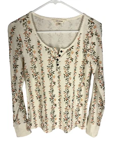 LUCKY BRAND Thermal Shirt M Ivory Floral Beachy Boho Ditzy Fairy Long Sleeve - Picture 1 of 4