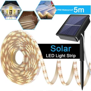 5M Solar LED Strip Light Waterproof Flexible String Outdoor Xmas Lamp Warm White - Picture 1 of 12