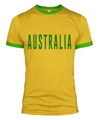 THE SHED Australien Text Retro Style Fußball T-Shirt Soccer Footie World Fan Cup Herren L254