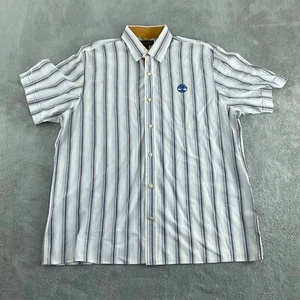 Timberland XXL Mens White & Blue Striped Short Sleeve Cotton Button-Up  2855 - Picture 1 of 8