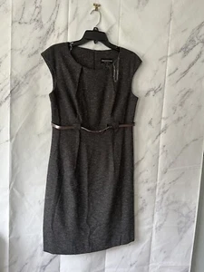 CONNECTED APPAREL - DARK GRAY BELTED SHEATH DRESS WOMENS 12 NWOT - Picture 1 of 10