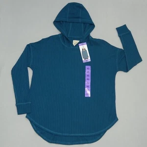 Chaser Waffle Hoodie Pullover Teal Blue Long Sleeve Thermal Knit Women's Size XS - Picture 1 of 20