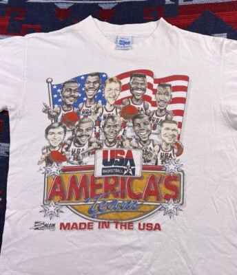 Винтажная карикатурная рубашка 1991 Salem Dream Team Americas Team Jordan Bird США Olympic - Изображение 1 из 4