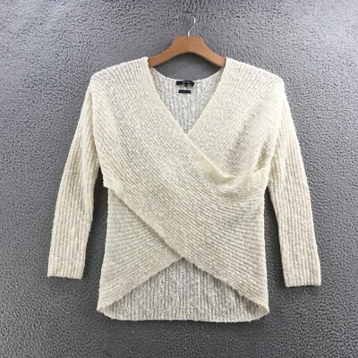 Suéter cruzado Miss Me envuelto para mujer S blanco marfil tejido manga larga cuello en V Foto 1 de 4