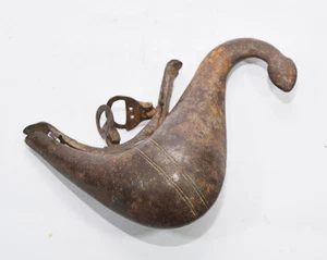 18/19th ANTIQUE DAMASCENED STEEL QAJAR PERSIAN POWDER FLASK ARABIC ISLAMIC - Picture 1 of 4