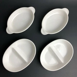 4 White Oval Baking Dishes Ceramic: 2 Gratin Dishes & 2 Double Serving Dishes - Picture 1 of 12