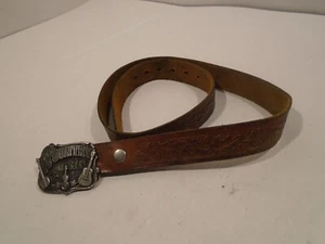 Leather Belt +Buckle 45" Country Music The Great American Buckle Co 1982 USA - Picture 1 of 5