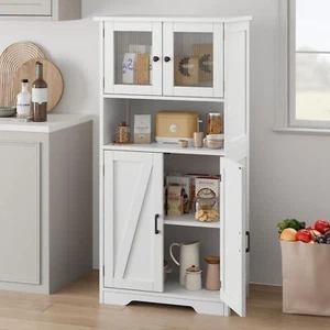 Modern Storage Cabinet Freestanding Kitchen Pantry Cabinet Cupboard w/Glass Door - Picture 1 of 7