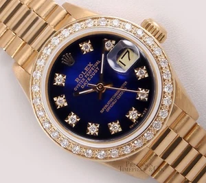 Rolex Lady President 26mm 18k Gold Diamond Bezel-Blue Vignette Diamond Dial-2WTY - Picture 1 of 7