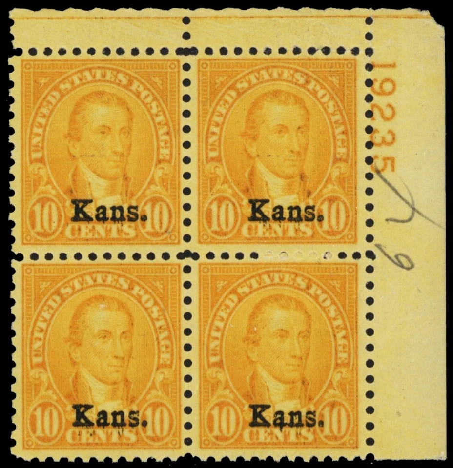 668, Mint NH VF 10¢ Kansas Plate Block of Four - Stuart Katz - Image 1 of 1