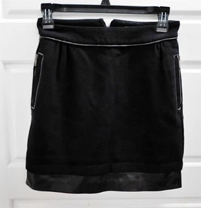 Anna Molinari Italy Black Wool Leather Mini Skirt sz S - Picture 1 of 5