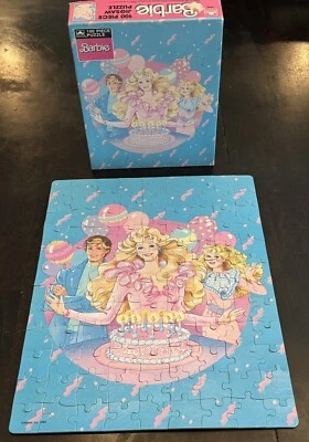 Vintage 1989 Birthday Barbie Golden 100 Pc Puzzle Ken & Skipper 11x15 - Image 1 of 4