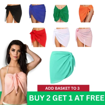 Women Sarong Beach Cover Up Mini Long Sheer Chiffon Swimwear Bikini Wrap Skirt - Image 1 of 4