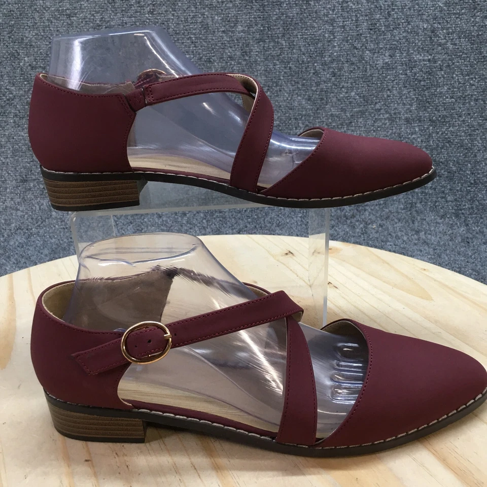 Zapatos Juicy Couture para mujer 9 puntera almendra correas entrecruzadas planos cuero granate Foto 1 de 4