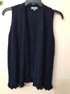 Joseph A Woman’s Open Cardigan Size S Dark Blue Ruffled Hem Sleeveless  - Picture 1 of 3