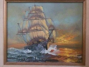 Original Oil on Canvas Clipper Sailing Ship Painting Preston Willis 1853 - 1932 - Picture 1 of 6