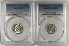 1996-W Roosevelt Dime Pcgs Ms-67 & Ms-67 Full Bands 2 Coin Grading Set