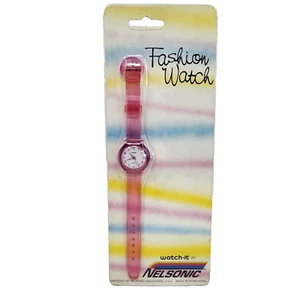 VINTAGE 1990's NELSONIC PINK JELLY QUARTZ FASHION WRIST WATCH BRAND NEW SEALED - Picture 1 of 5