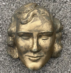 Antique Plaster Bust Woman’s Face Plaque Pottery Signed 1952 Outsider Art Deco - Picture 1 of 22