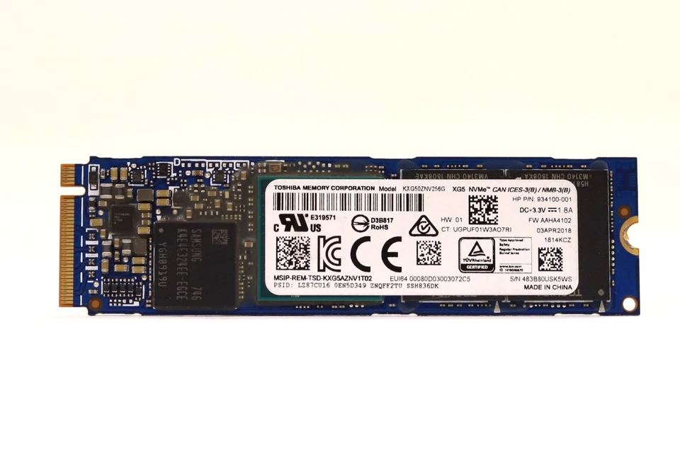 HP KXG50ZNV256G 256GB M.2 2280 MLC PCIe Gen3 x4 NVMe SSD P/N: 934100-001 Tested - Image 1 of 2