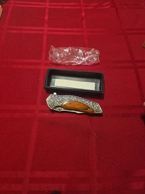 Custom Hand Engraved D2 Steel blade Folding & Pocket Knife With Leather Sheath - Image 1 of 4