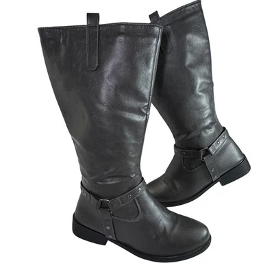 Wanted Women Dark Gray Knee High Riding Boots with Buckle Detail Size 8.5 - Image 1 of 4