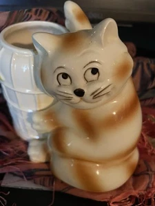 Vintage QQ Quon Quon Japan orange gestreifte Katze Vogelkäfig Vase - Bild 1 von 12