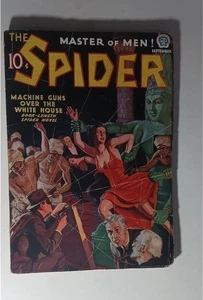 THE SPIDER PULP MAG SEPT 1937 MACHINE GUNS OVER THE WHITE HOUSE NORVELL W PAGE - Picture 1 of 5