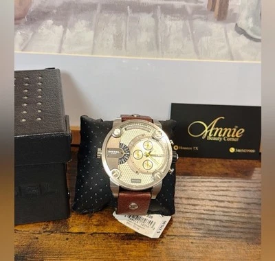 Relógio masculino DIESEL Little Daddy mostrador cinza couro marrom DZ7335 - Imagem 1 de 4