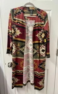 Ali Miles Cardigan Sweater Women Multicolor Medium Open Front Southwest NEW - Picture 1 of 6