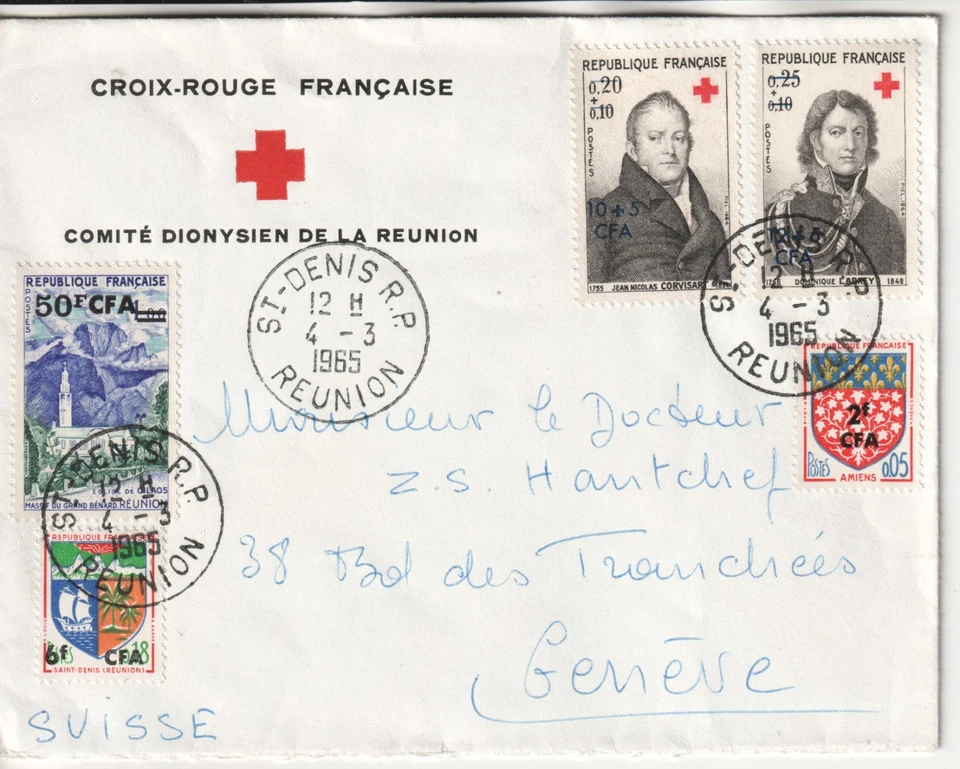 REUNIÓN St.- Denis 1965 Cruz Roja Cubierta a Cruz Roja Ginebra Foto 1 de 1